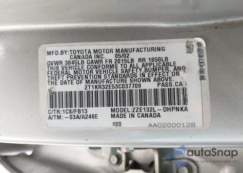 2003 Toyota Matrix Xr из США, поврежденный, VIN 2T1KR32E53C037709